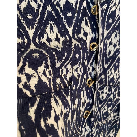 Grace Elements Womens Medium Cardigan Sweater Blue White Print Pockets - Picture 6 of 8